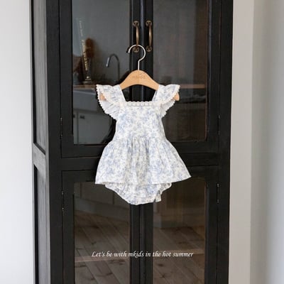 蕾絲滾邊飛袖包屁裙(3color)15