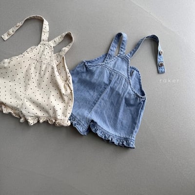 口袋捲邊吊帶褲2