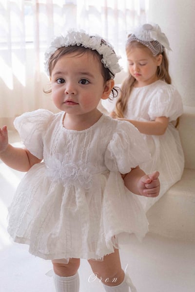 玫瑰綁帶壓紋包屁澎裙/洋裝1