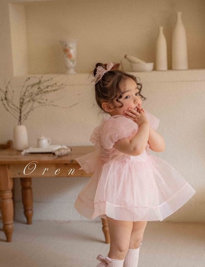 仙氣飄飄公主後綁帶包屁紗裙/洋裝(粉)6