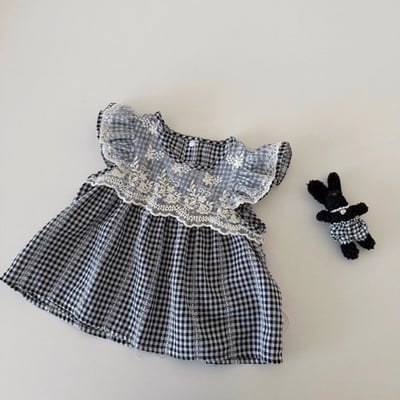 鑲邊蕾絲格紋上衣/皺褶口袋牛仔褲5