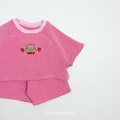 熊熊草莓條紋套裝7