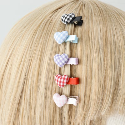 愛心格紋髮夾4入組4