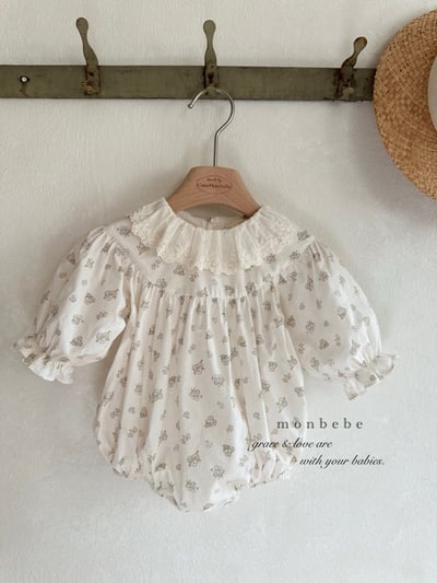 蕾絲領花花澎袖包屁衣4