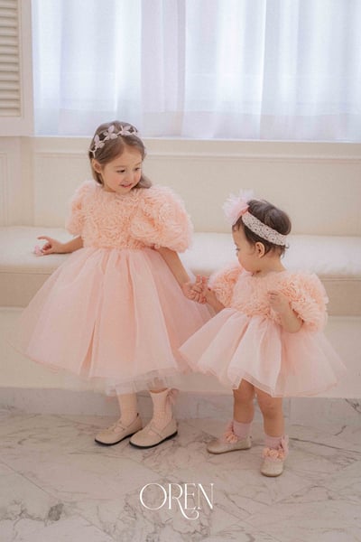 優雅公主繁盛玫瑰後綁帶包屁紗裙/洋裝(粉)12