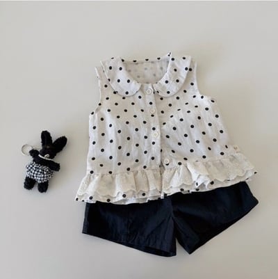 赫本點點排扣背心套裝5