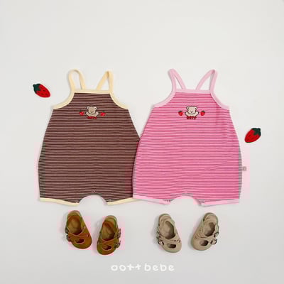 熊熊草莓背心條紋連身衣1