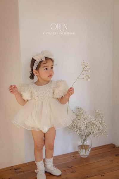 優雅公主繁盛玫瑰後綁帶包屁紗裙/洋裝(奶油)7