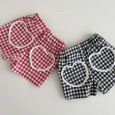 蕾絲愛心滾邊格紋短褲(2color)16