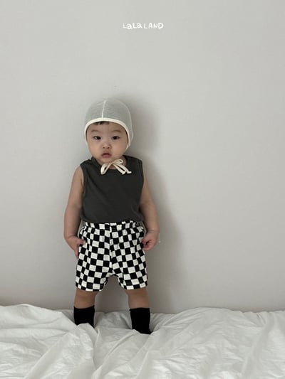 棋盤格紋布標口袋鬆緊褲(3color/baby)7