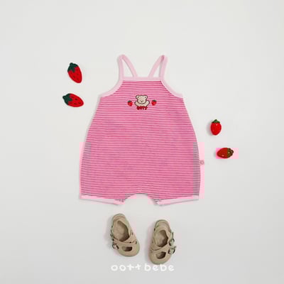 熊熊草莓背心條紋連身衣8
