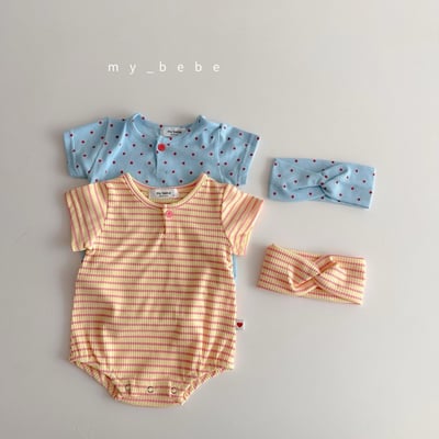 撞色包屁衣+髮帶set4