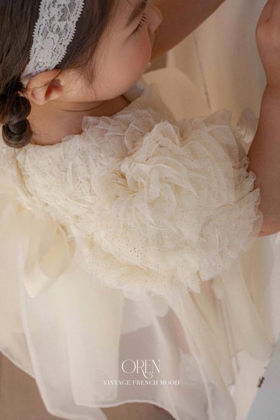 優雅公主繁盛玫瑰後綁帶包屁紗裙/洋裝(奶油)11