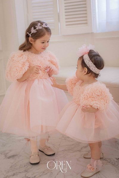 優雅公主繁盛玫瑰後綁帶包屁紗裙/洋裝(粉)11