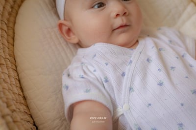 蕾絲滾邊澎袖小花側開扣包屁衣*現貨6m7