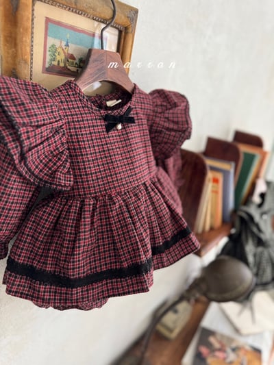 珍珠ribbon飛袖小格紋包屁裙*現貨綠18m7