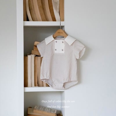 學院風鈕扣條紋包屁衣3