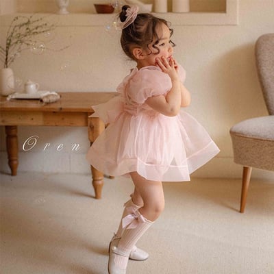 仙氣飄飄公主後綁帶包屁紗裙/洋裝(粉)2