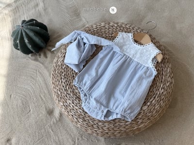 刺繡小雛菊蕾絲壓紋包屁衣+頭巾set6