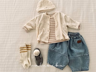 口袋鬆緊繭型褲*現貨奶油18m8