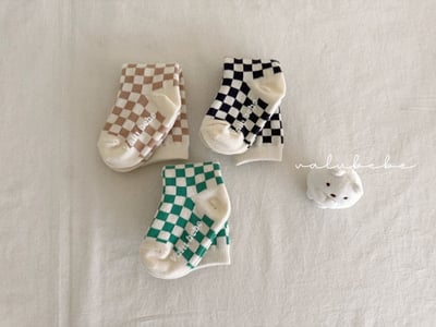 棋盤格紋寶寶襪set3