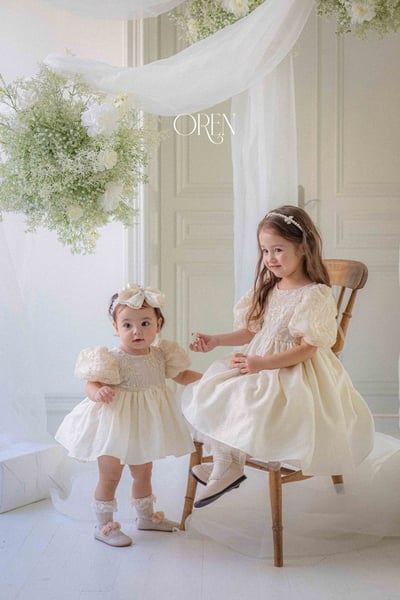 後綁帶花花壓紋包屁裙/洋裝1