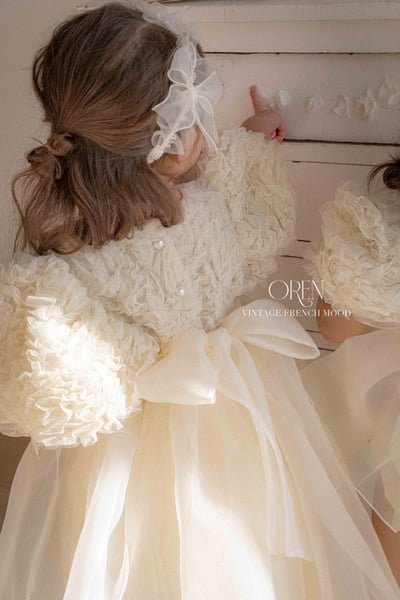 優雅公主繁盛玫瑰後綁帶包屁紗裙/洋裝(奶油)17