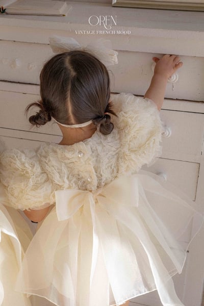 優雅公主繁盛玫瑰後綁帶包屁紗裙/洋裝(奶油)10