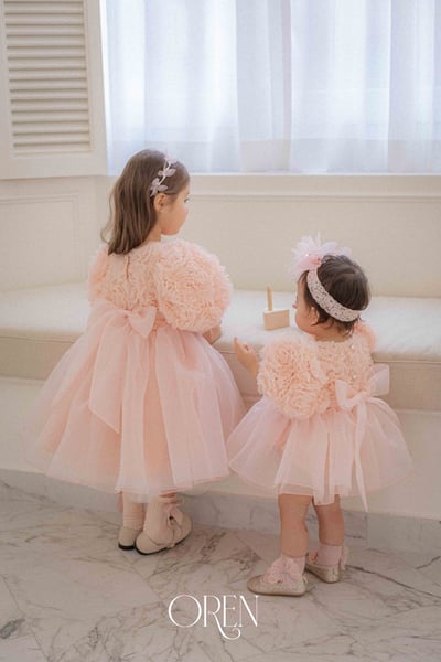 優雅公主繁盛玫瑰後綁帶包屁紗裙/洋裝(粉)1