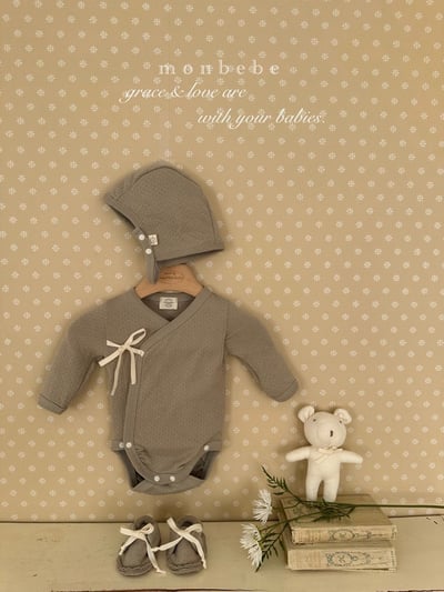 小刺繡側綁帶新生兒服/鈕扣帽6