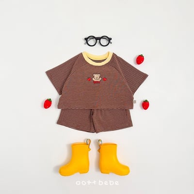 熊熊草莓條紋套裝4