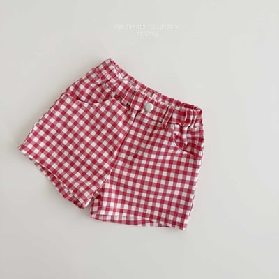 蕾絲愛心滾邊格紋短褲(2color)20