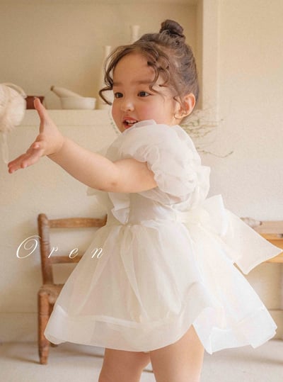 仙氣飄飄公主後綁帶包屁紗裙/洋裝(奶油)5