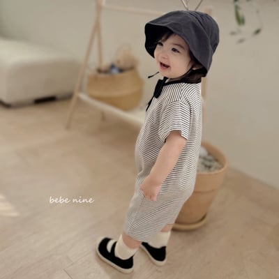 條紋連身衣爬服*現貨奶茶12m4