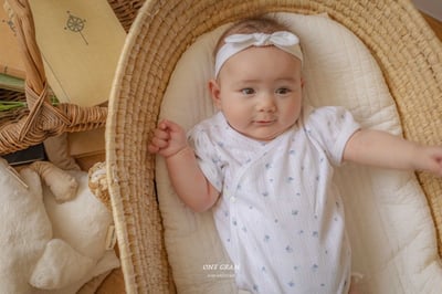 蕾絲滾邊澎袖小花側開扣包屁衣*現貨6m5