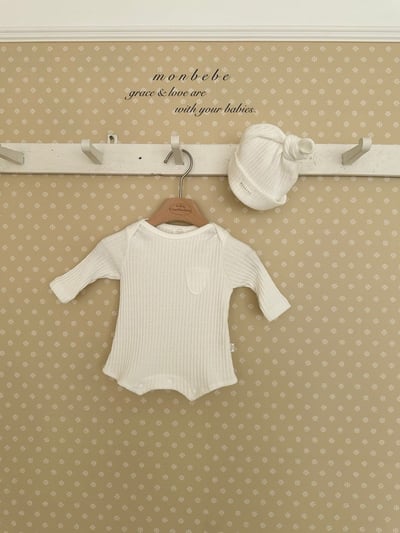 小口袋紋理包屁衣+寶寶帽set5