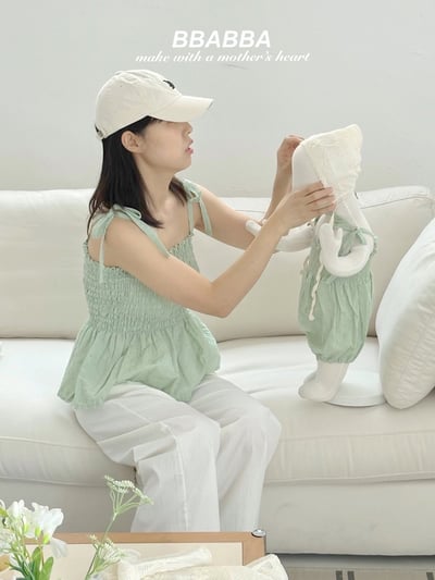 綁帶抓皺荷葉邊親子裝7