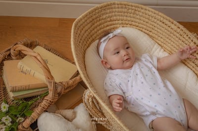 蕾絲滾邊澎袖小花側開扣包屁衣*現貨6m3