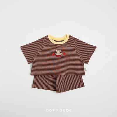 熊熊草莓條紋套裝12