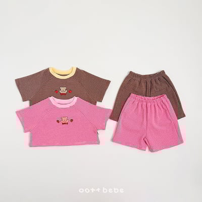 熊熊草莓條紋套裝6