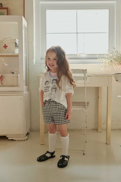 蕾絲愛心滾邊格紋短褲(2color)5