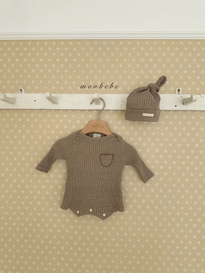 小口袋紋理包屁衣+寶寶帽set9