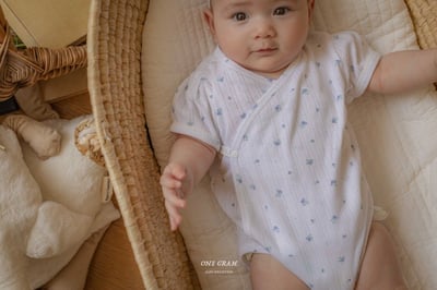 蕾絲滾邊澎袖小花側開扣包屁衣*現貨6m9