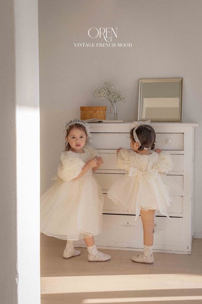 優雅公主繁盛玫瑰後綁帶包屁紗裙/洋裝(奶油)3