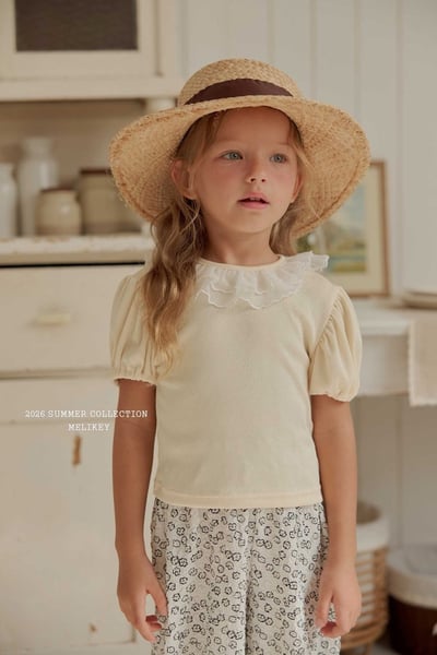 愛心刺繡蕾絲領澎袖上衣(2color)10