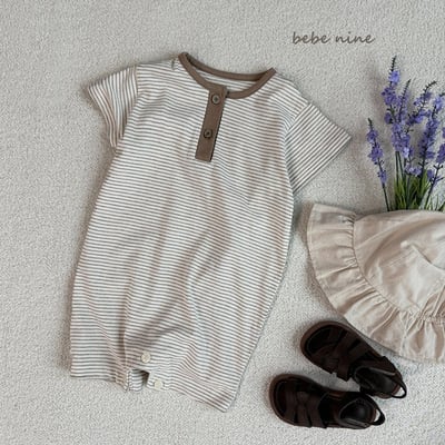 條紋連身衣爬服*現貨奶茶12m6