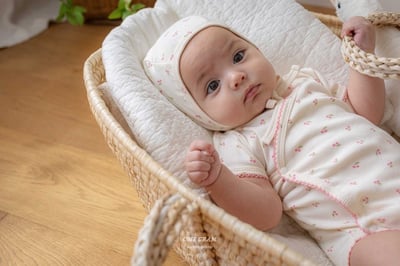 櫻桃側開扣包屁衣*現貨藍6m9