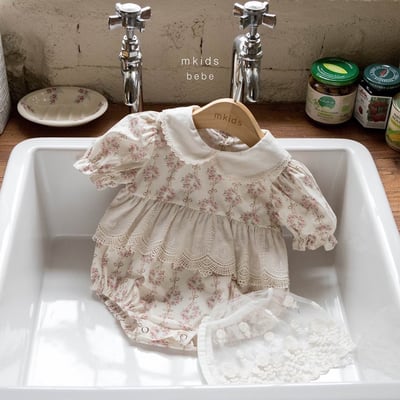 鑲邊蕾絲花花包屁衣(2color)1