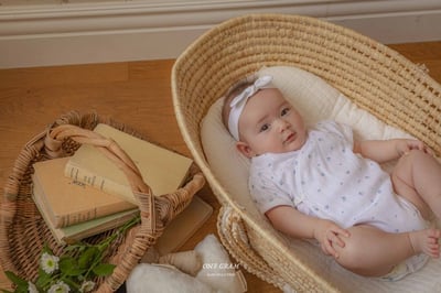 蕾絲滾邊澎袖小花側開扣包屁衣*現貨6m4