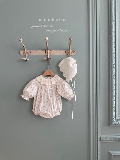 蕾絲領花花澎袖包屁衣3